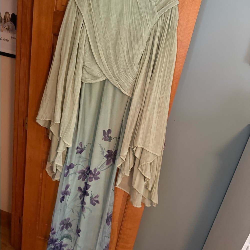 ASOS Green Long Sleeve Dress with Purple Floral Design